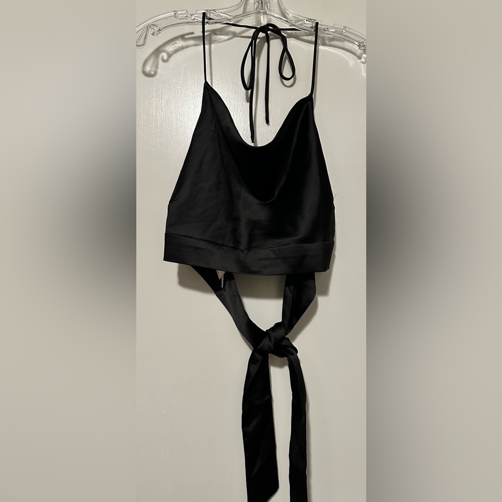 Princess Polly black cowl neck open back crop top size 6